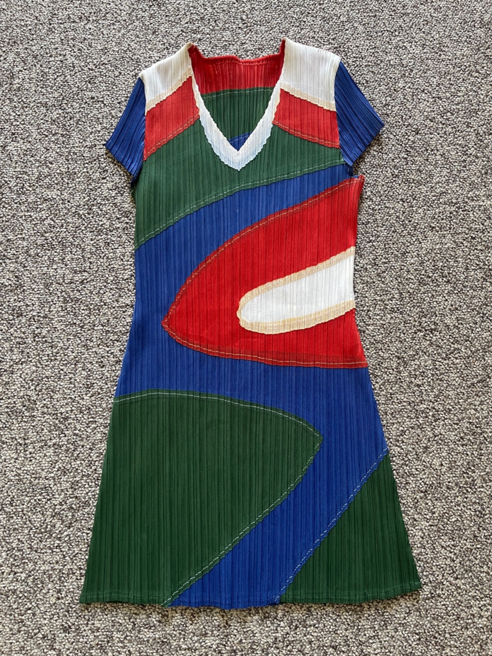 Japanese Designer Pleated Issey Geometric Bold Bright Dress XS